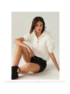 Ba&Sh White Puff Sleeve Hooded Top